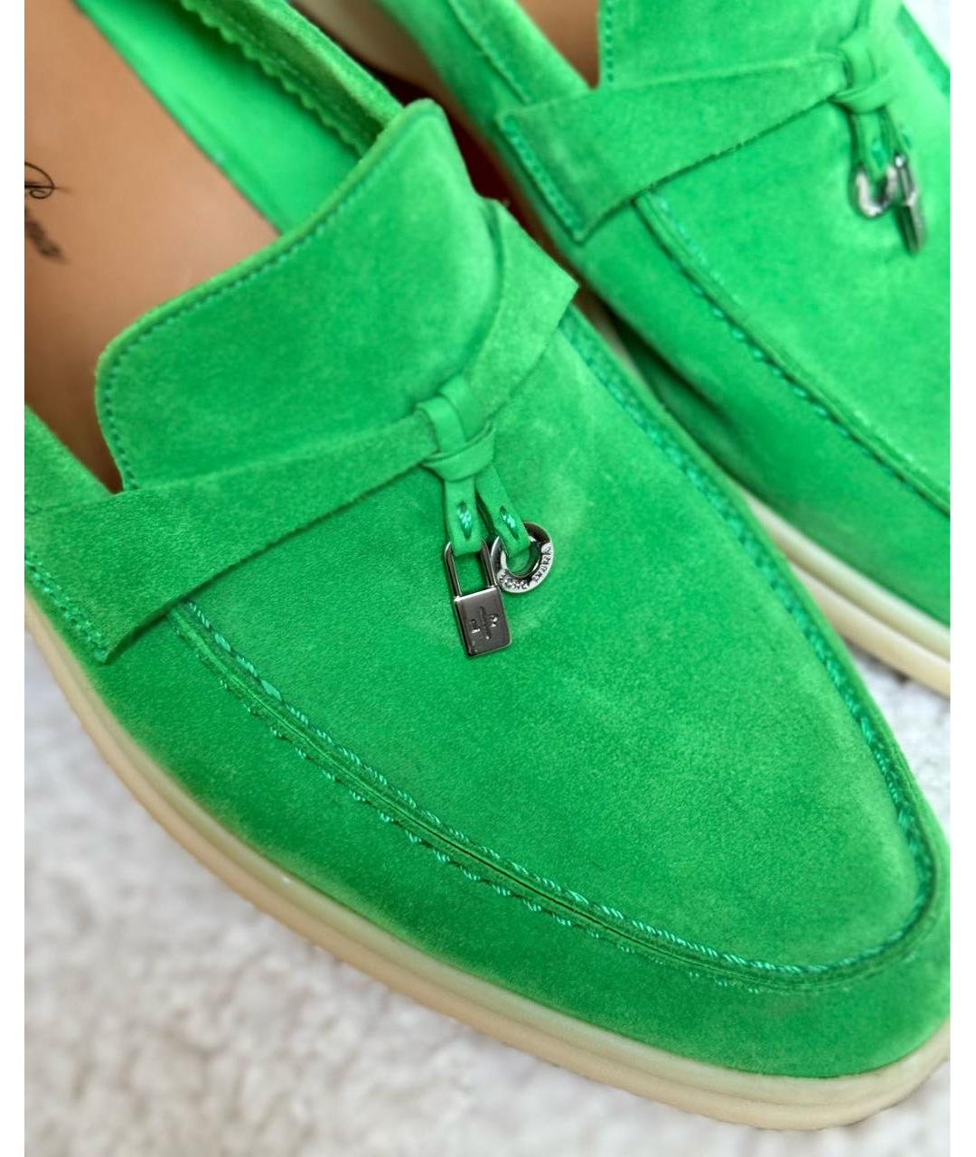LORO PIANA Зеленые замшевые лоферы, фото 4