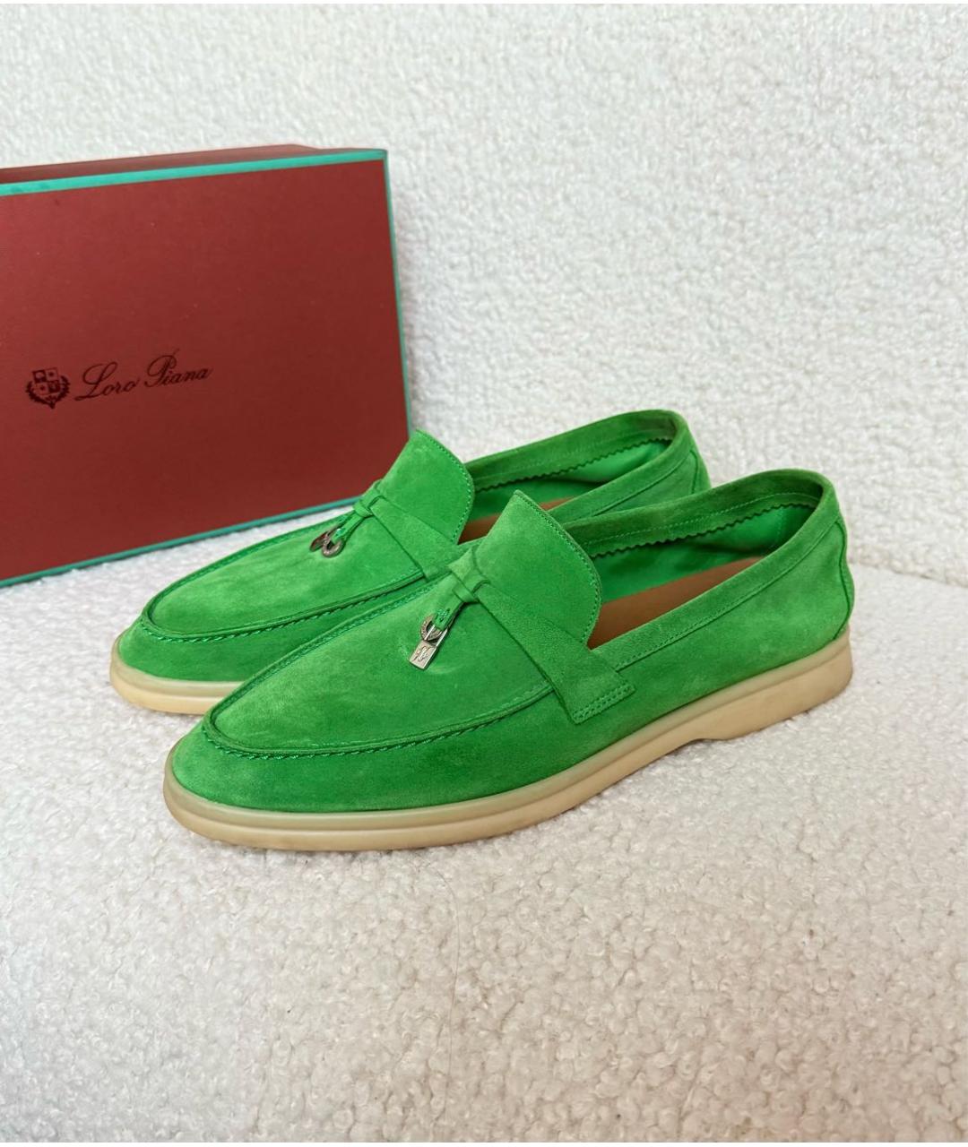 LORO PIANA Зеленые замшевые лоферы, фото 3