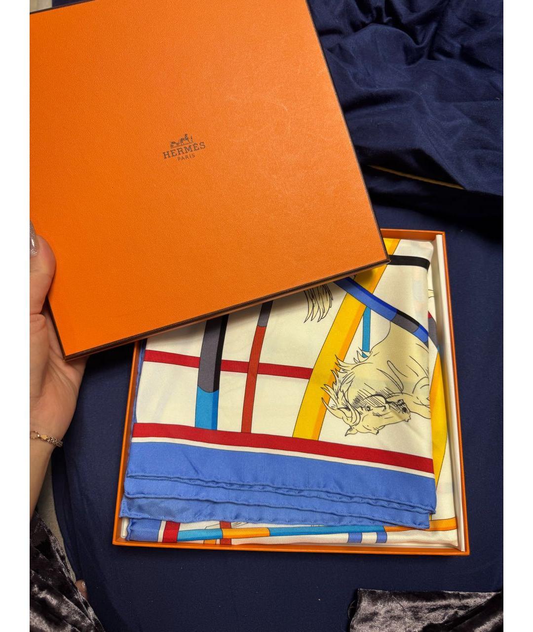 HERMES Белый шелковый платок, фото 4