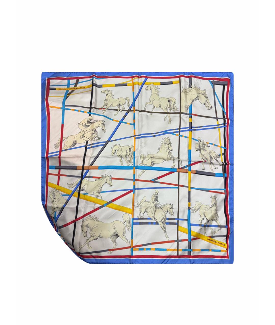 HERMES Белый шелковый платок, фото 1