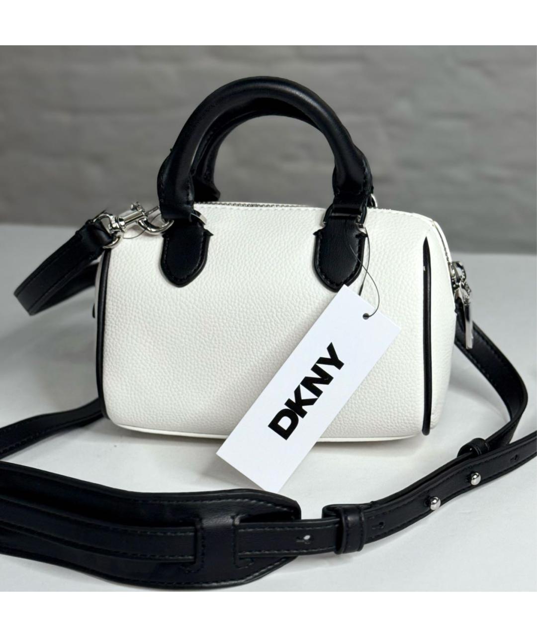 DKNY Белая кожаная сумка с короткими ручками, фото 4