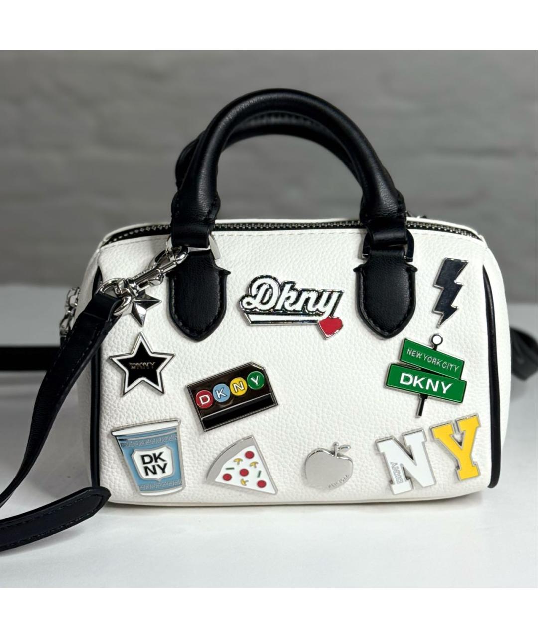 DKNY Белая кожаная сумка с короткими ручками, фото 9