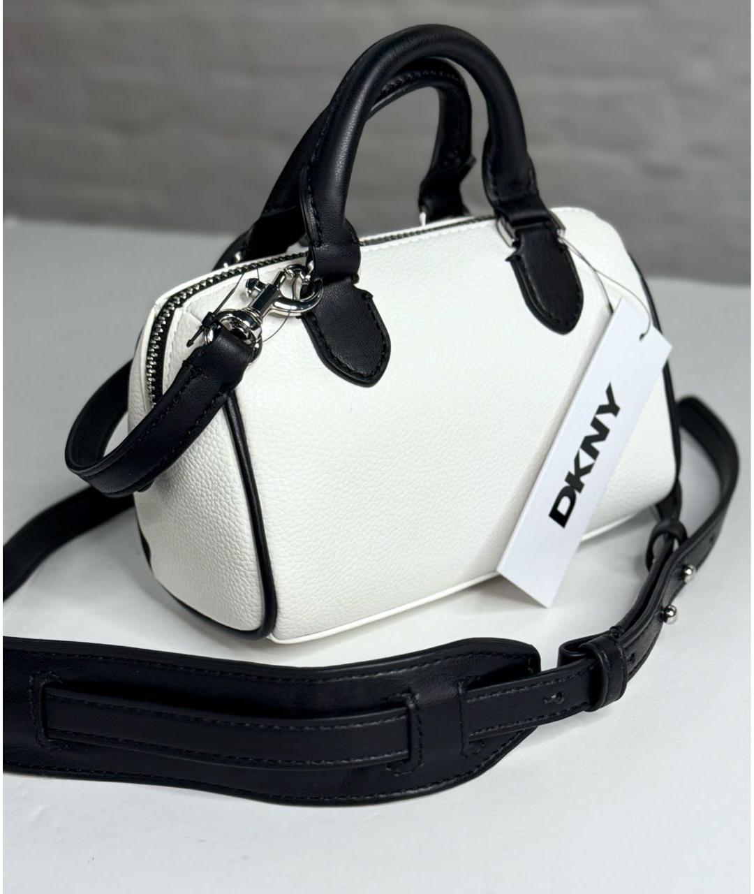 DKNY Белая кожаная сумка с короткими ручками, фото 5
