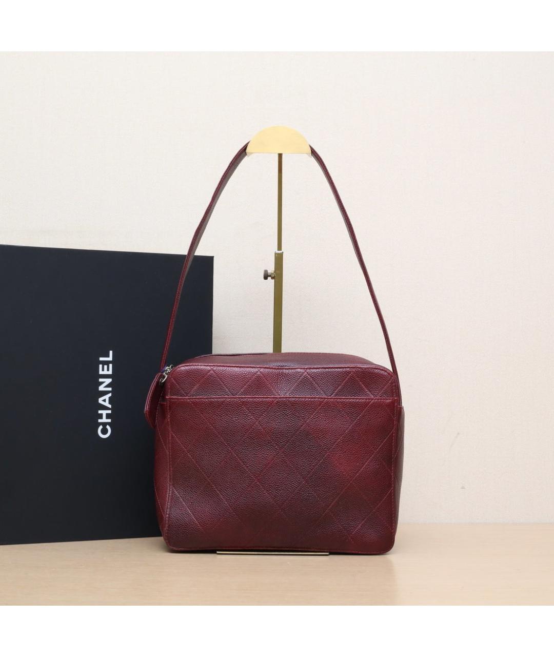 CHANEL Бордовая кожаная сумка через плечо, фото 2