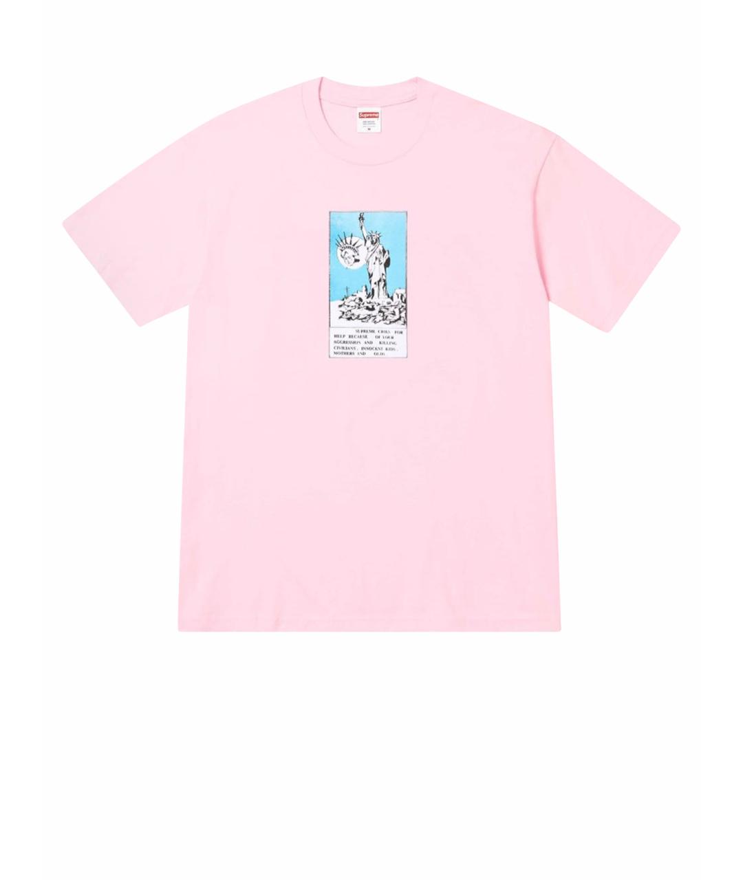 SUPREME Розовая хлопковая футболка, фото 1