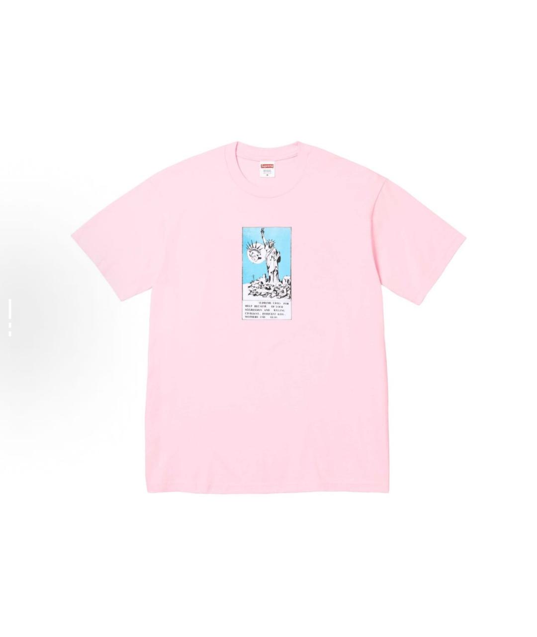 SUPREME Розовая хлопковая футболка, фото 3