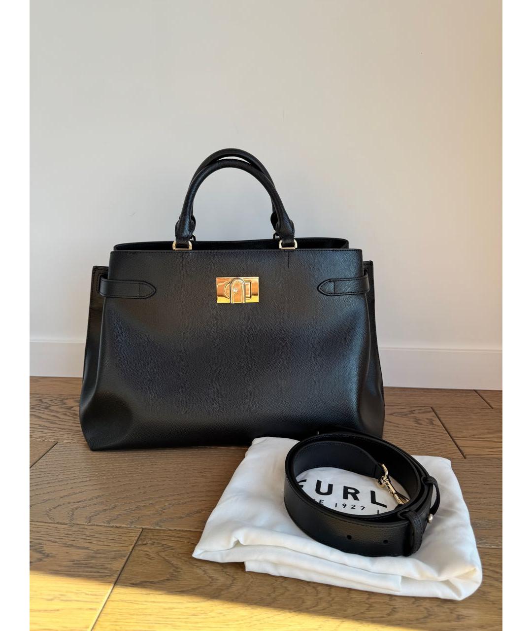 FURLA Черная кожаная сумка с короткими ручками, фото 7