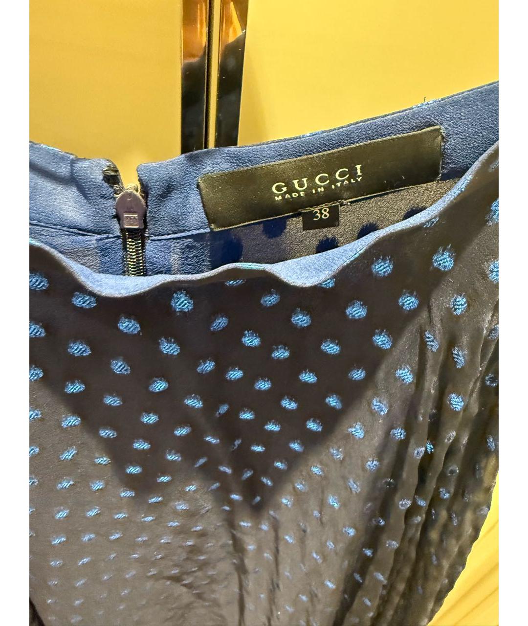GUCCI Темно-синяя шелковая юбка миди, фото 4