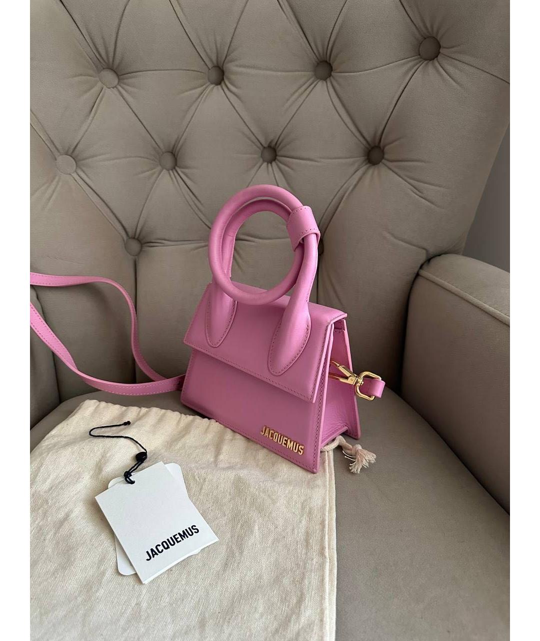 JACQUEMUS Розовая кожаная сумка с короткими ручками, фото 2