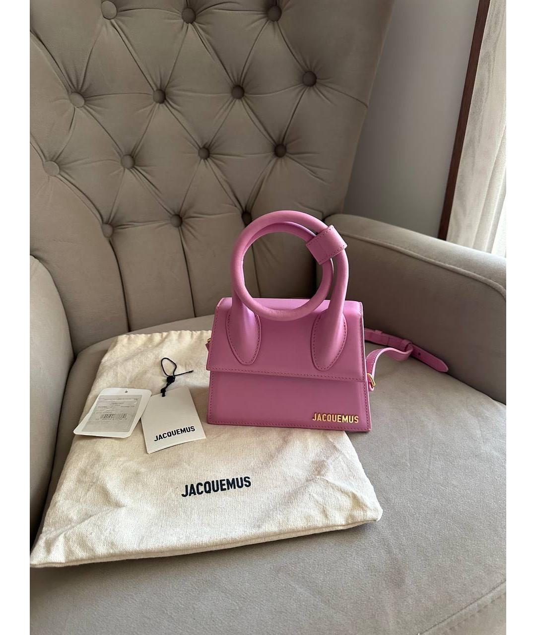 JACQUEMUS Розовая кожаная сумка с короткими ручками, фото 6