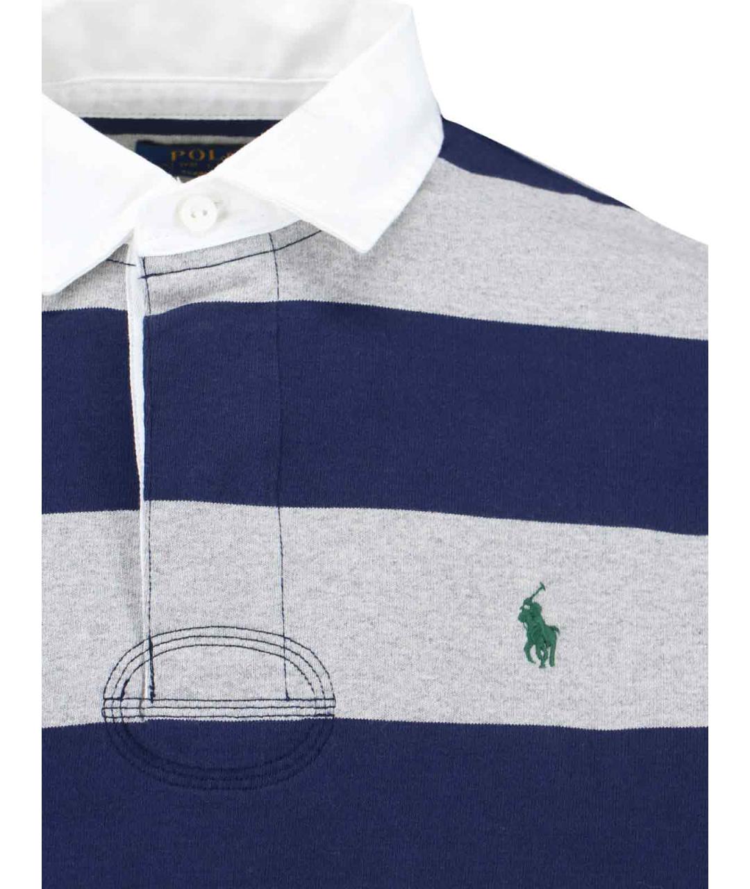 POLO RALPH LAUREN Синее хлопковое поло с длинным рукавом, фото 3