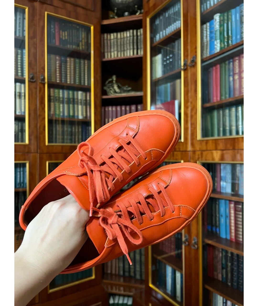 COMMON PROJECTS Оранжевое кожаные кеды, фото 7
