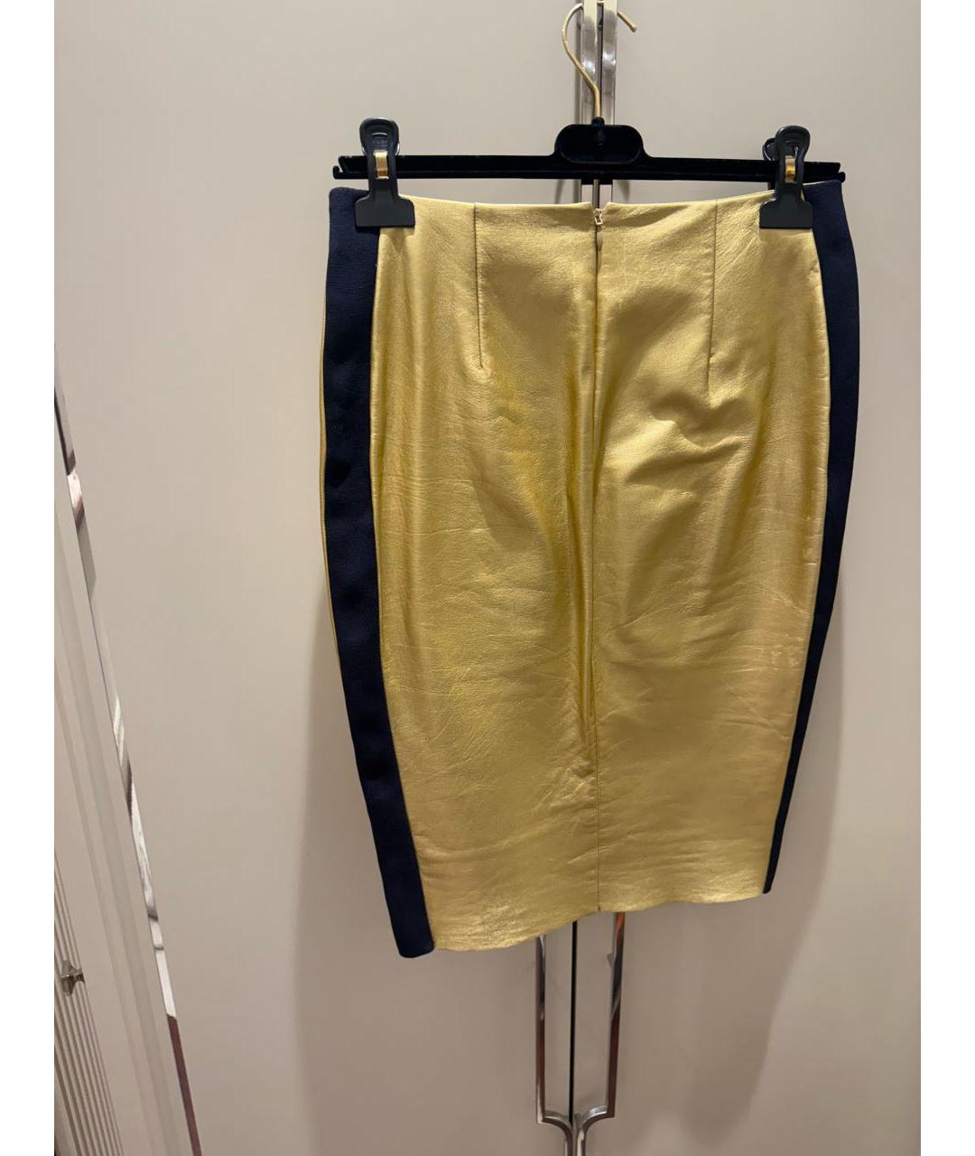 RALPH LAUREN Золотая кожаная юбка миди, фото 2