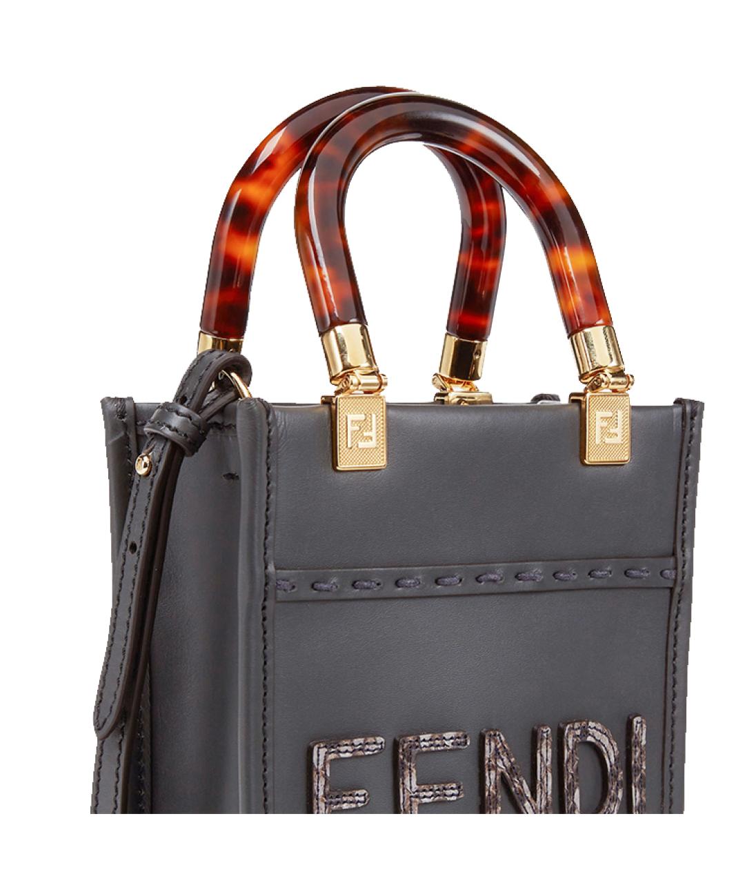 FENDI Серая кожаная сумка через плечо, фото 5