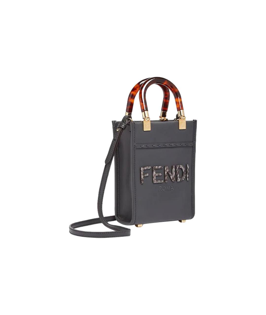 FENDI Серая кожаная сумка через плечо, фото 2
