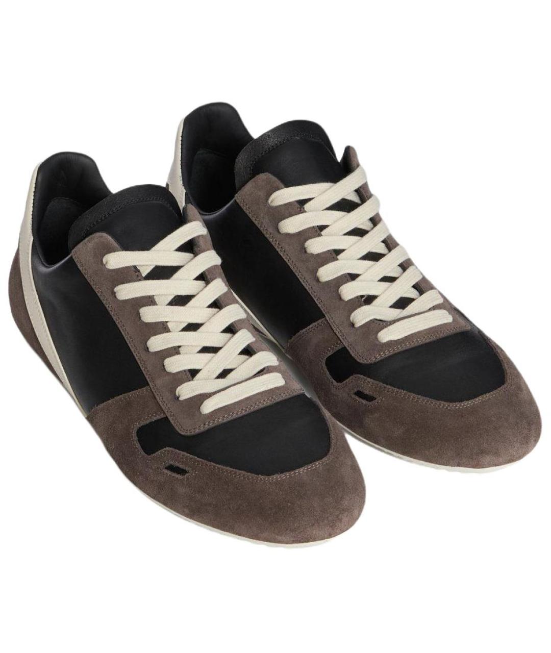 RICK OWENS Коричневые кожаные низкие кроссовки / кеды, фото 3