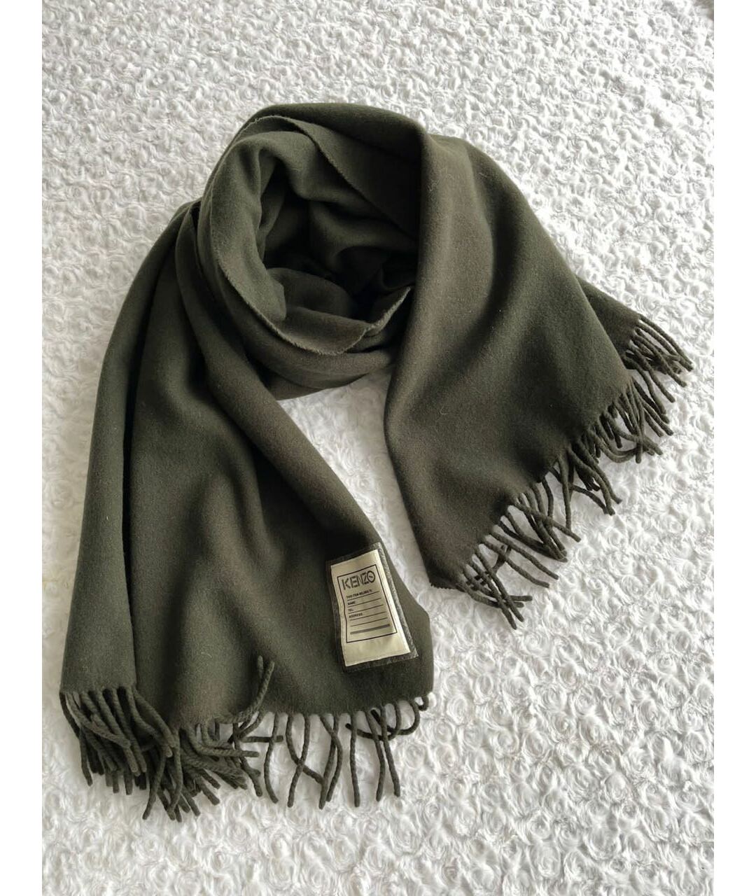 KENZO Хаки шерстяной шарф, фото 9