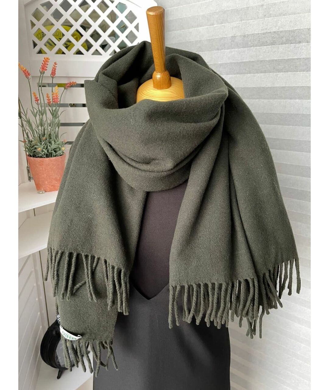 KENZO Хаки шерстяной шарф, фото 3