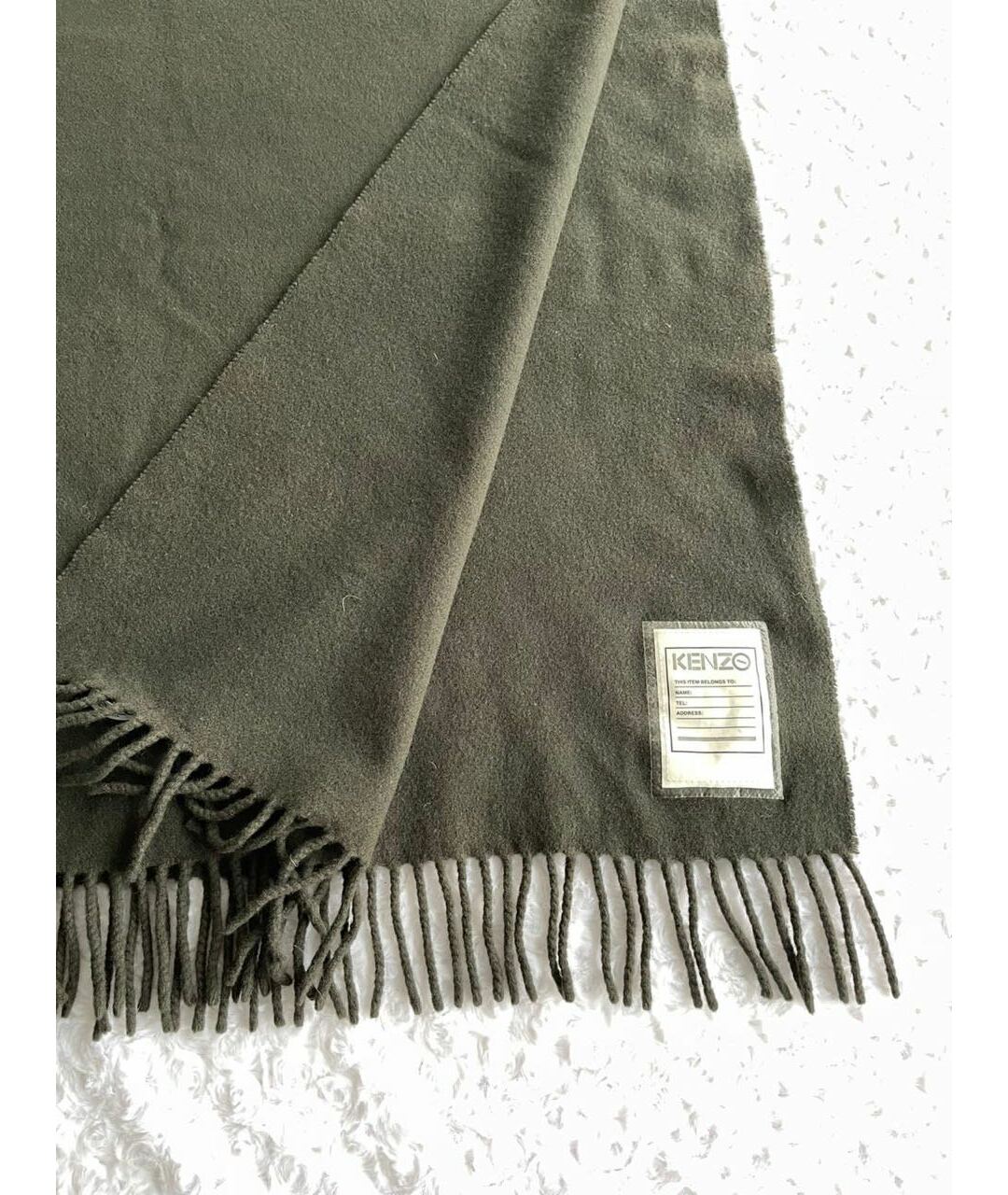 KENZO Хаки шерстяной шарф, фото 6