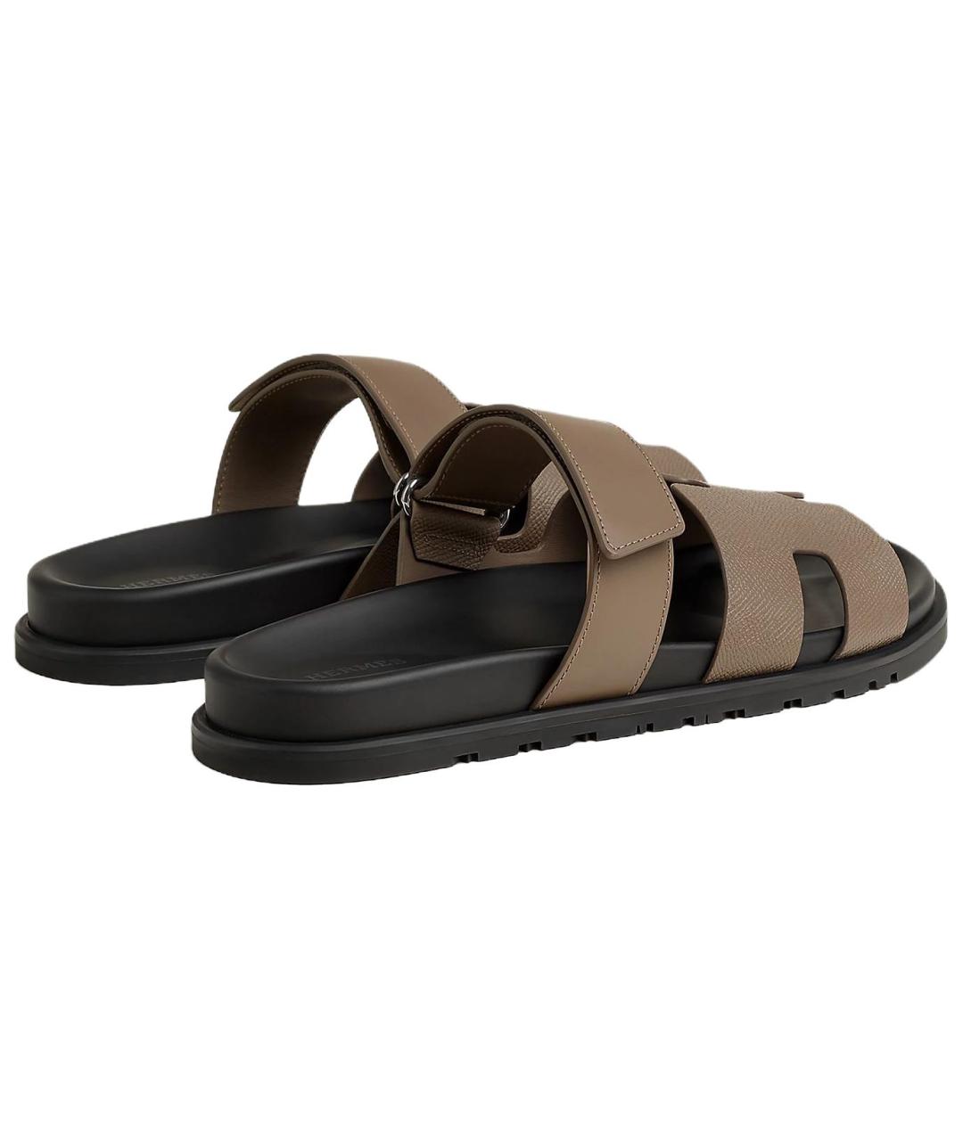 HERMES Коричневые кожаные шлепанцы, фото 5