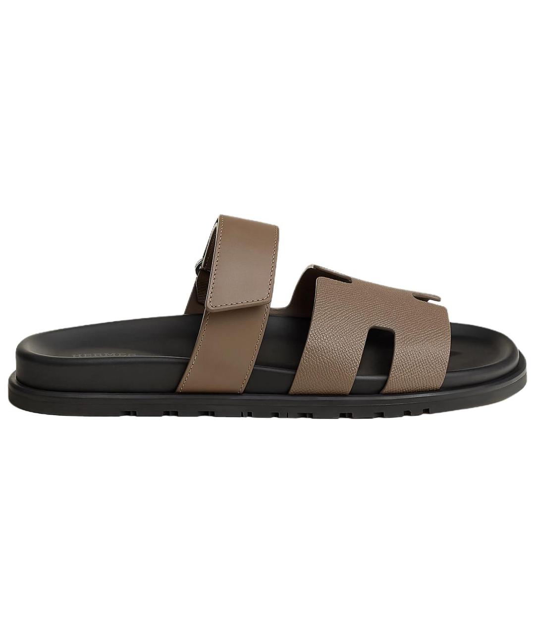 HERMES Коричневые кожаные шлепанцы, фото 1