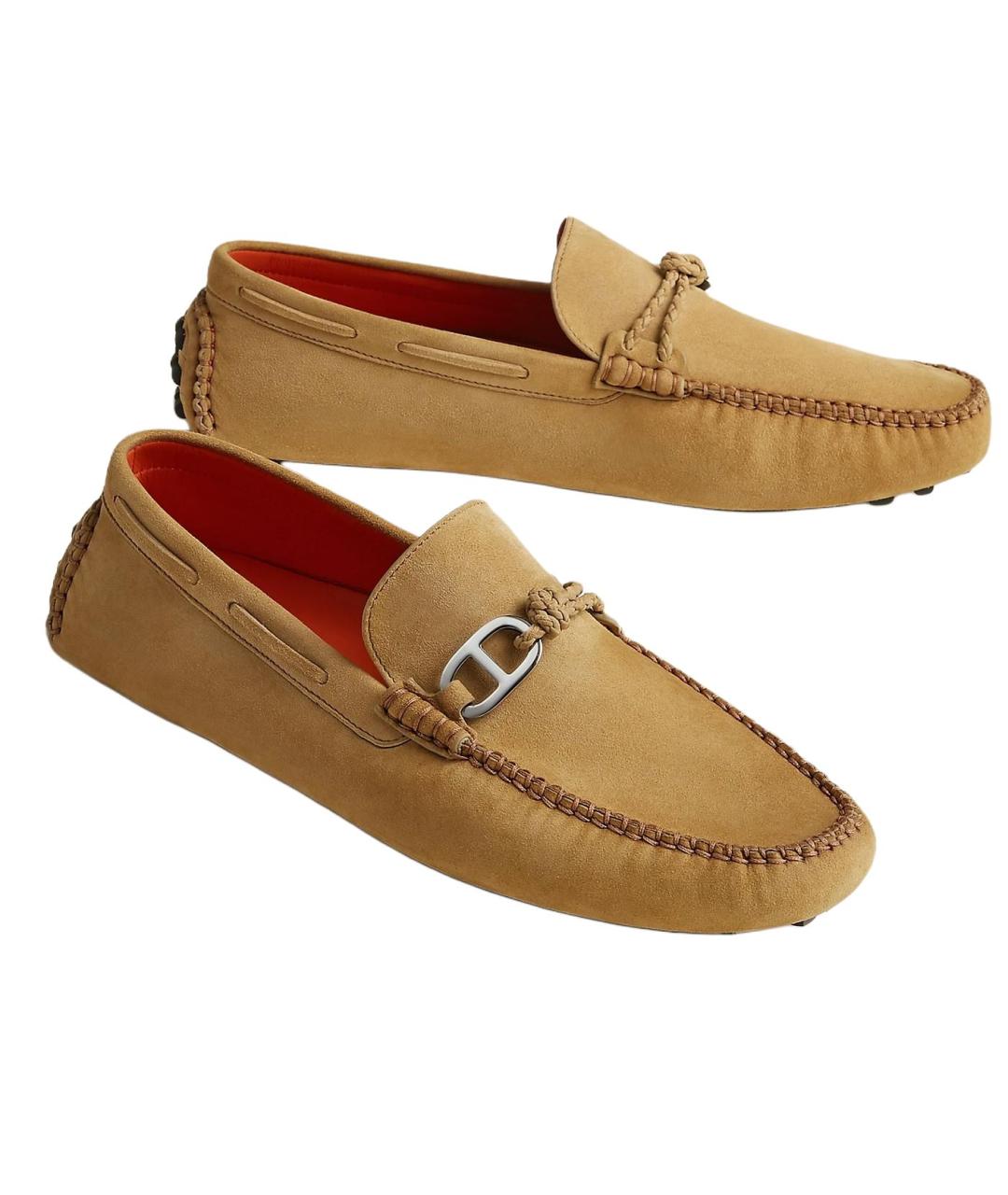 HERMES Бежевые замшевые мокасины, фото 2