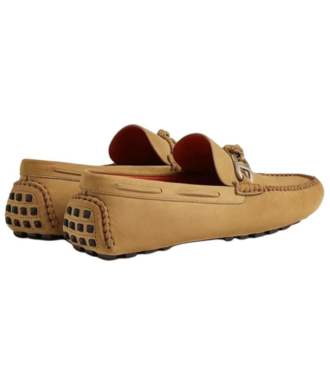 HERMES Бежевые замшевые мокасины, фото 3