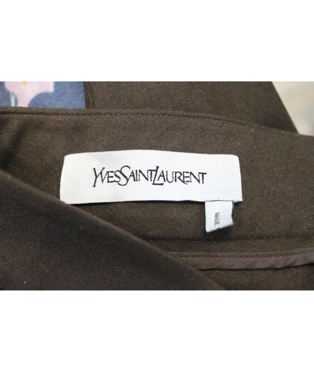 SAINT LAURENT Коричневые шерстяные прямые брюки, фото 5