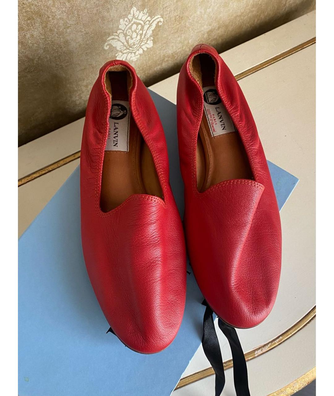 LANVIN Красные кожаные мокасины, фото 6