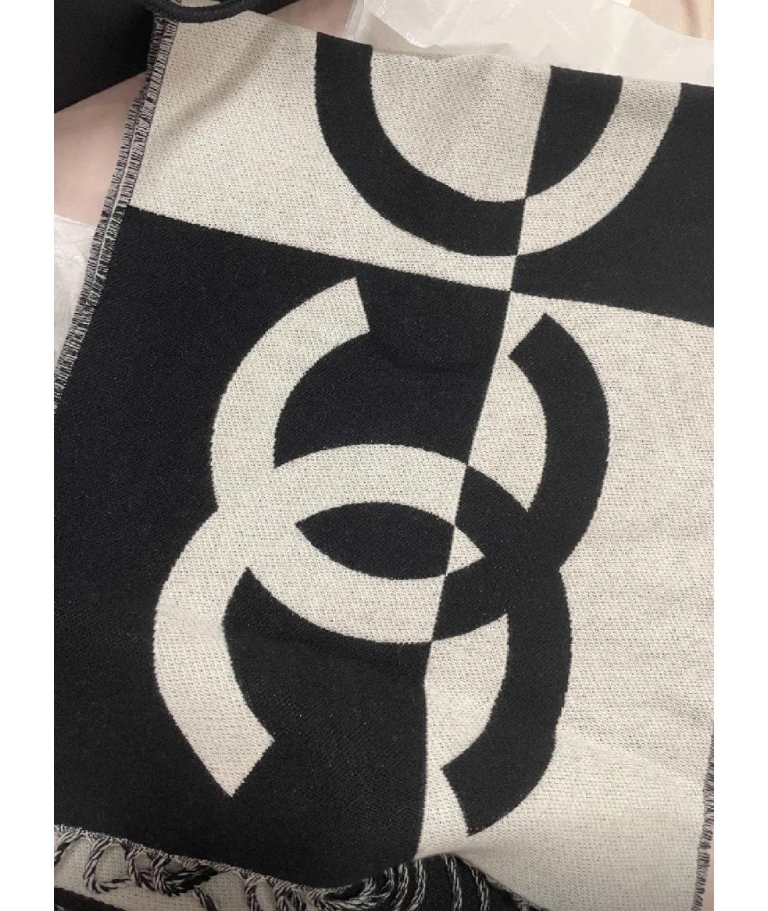 CHANEL Черный шерстяной шарф, фото 3