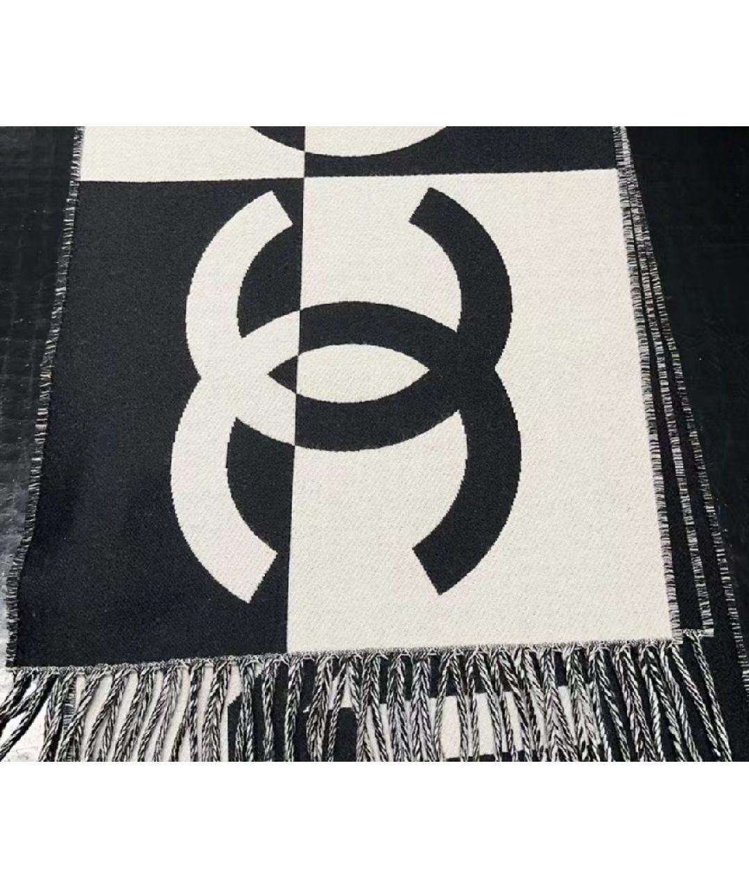 CHANEL Черный шерстяной шарф, фото 2