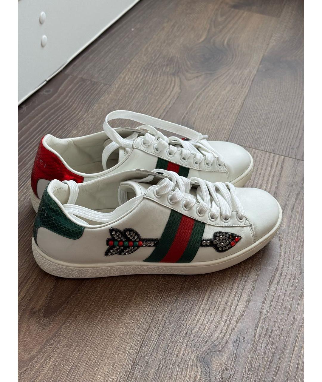 GUCCI Белые кожаные кеды, фото 9