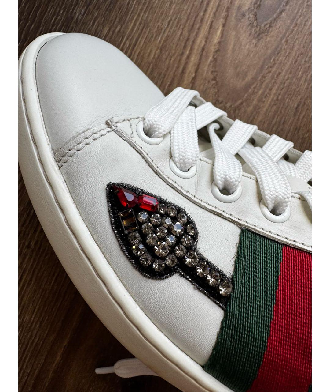 GUCCI Белые кожаные кеды, фото 5
