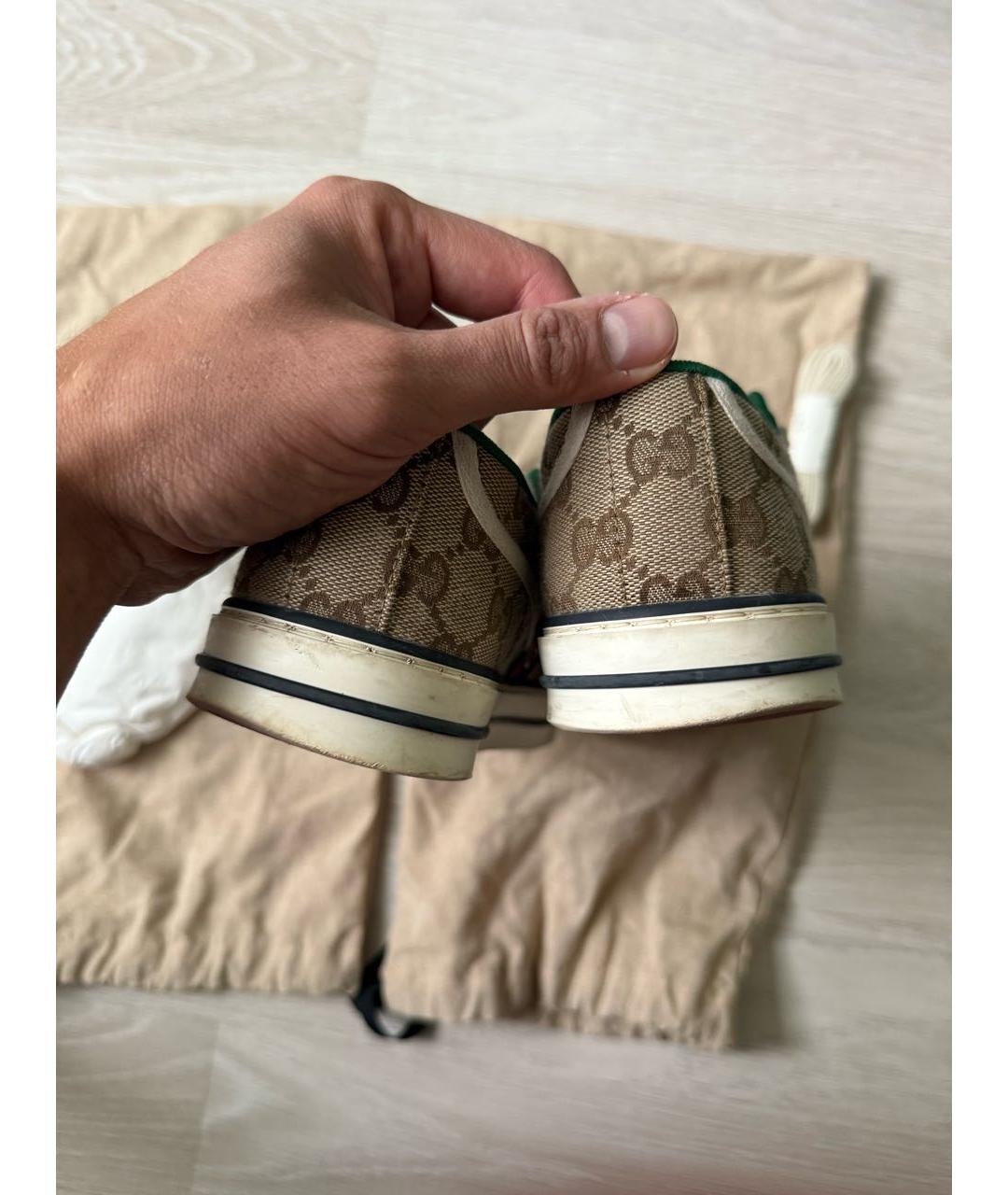 GUCCI Бежевые текстильные низкие кроссовки / кеды, фото 3