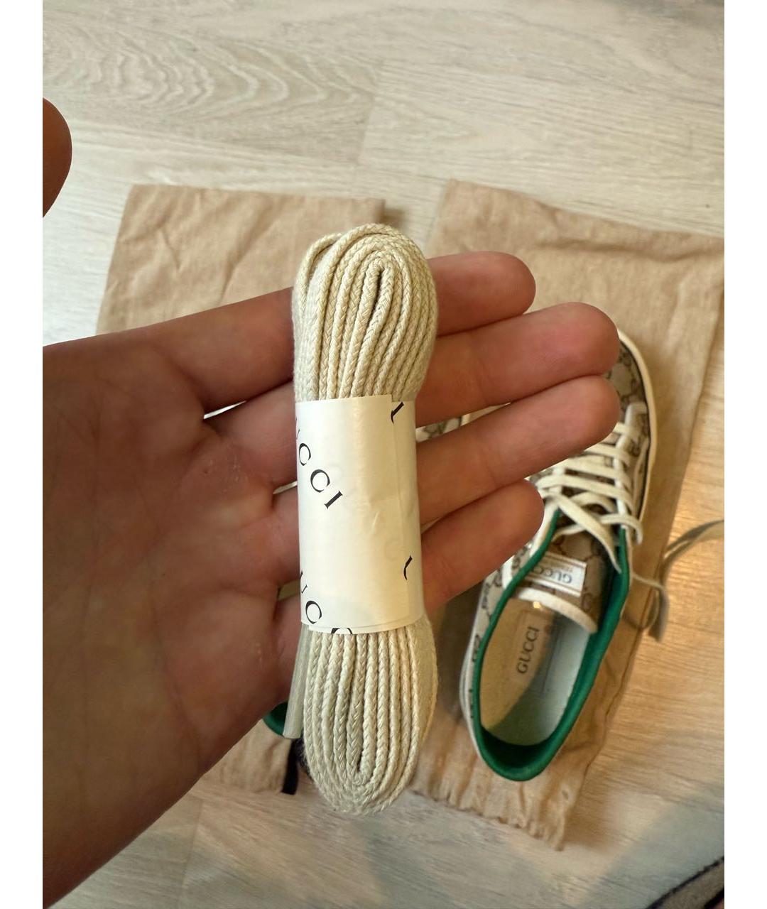 GUCCI Бежевые текстильные низкие кроссовки / кеды, фото 6