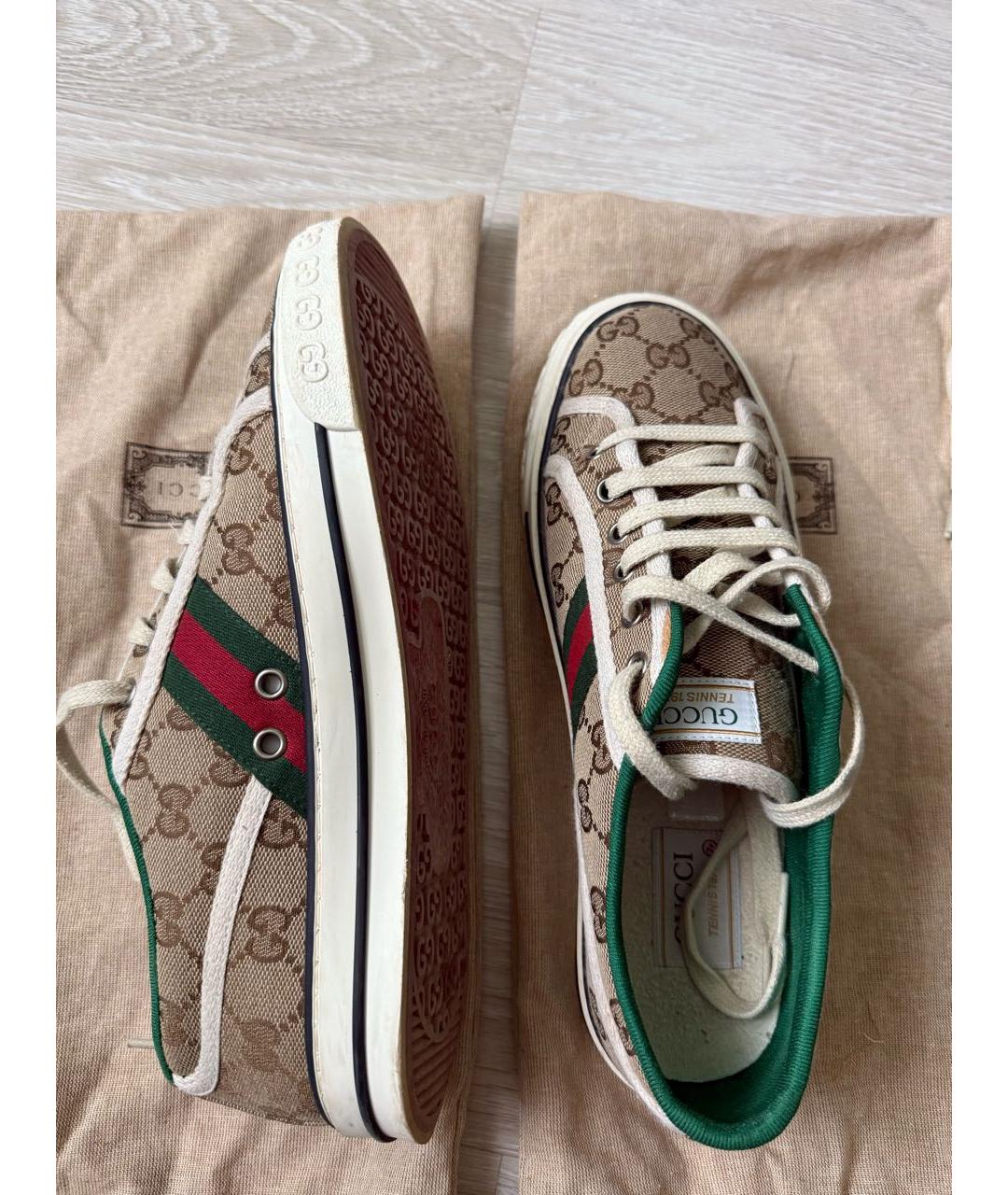 GUCCI Бежевые текстильные низкие кроссовки / кеды, фото 2