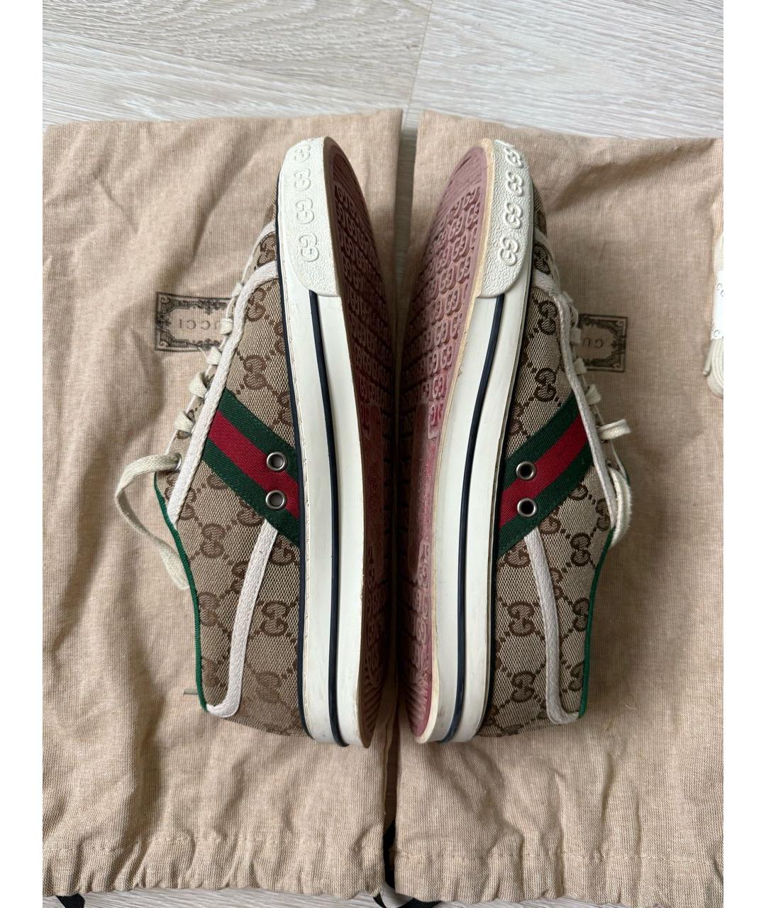 GUCCI Бежевые текстильные низкие кроссовки / кеды, фото 7