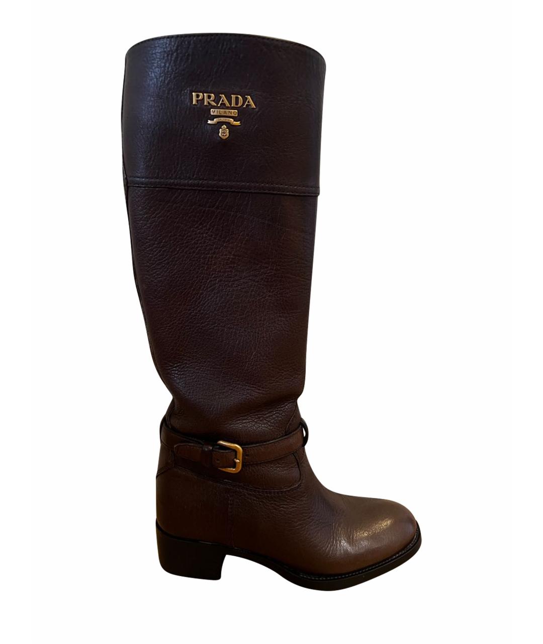 PRADA Коричневые кожаные сапоги, фото 1