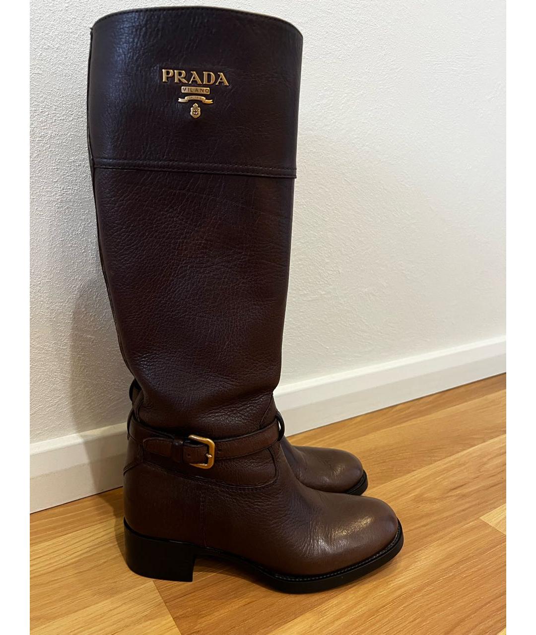 PRADA Коричневые кожаные сапоги, фото 8