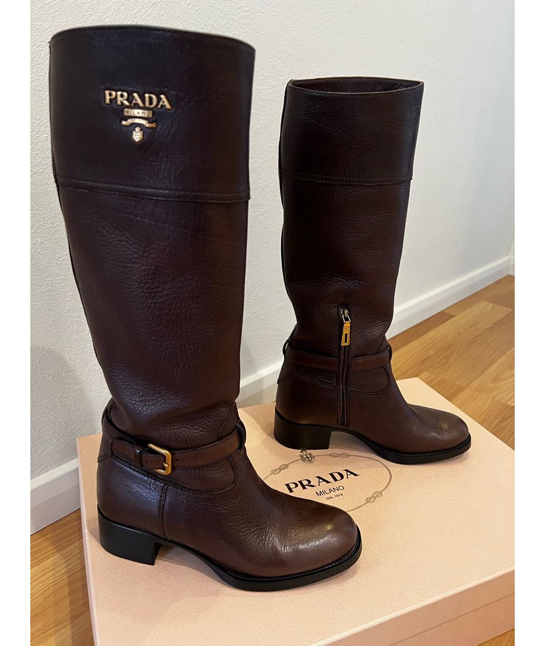 PRADA Коричневые кожаные сапоги, фото 6