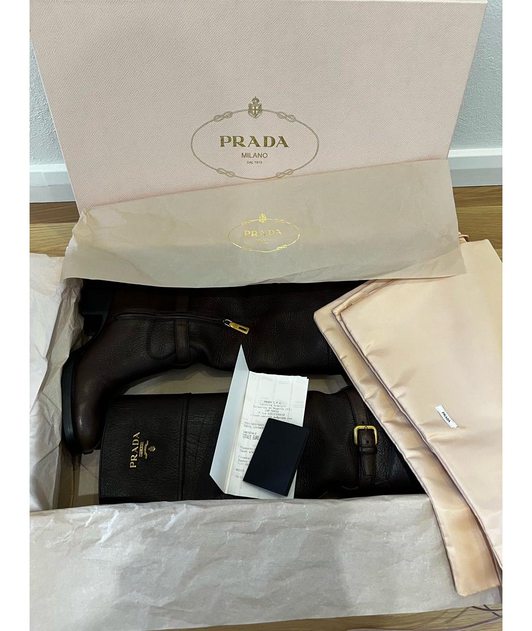 PRADA Коричневые кожаные сапоги, фото 7