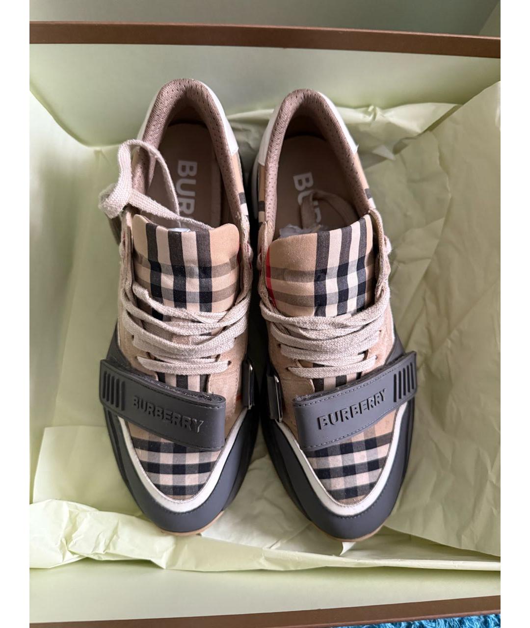 BURBERRY Коричневые текстильные низкие кроссовки / кеды, фото 2