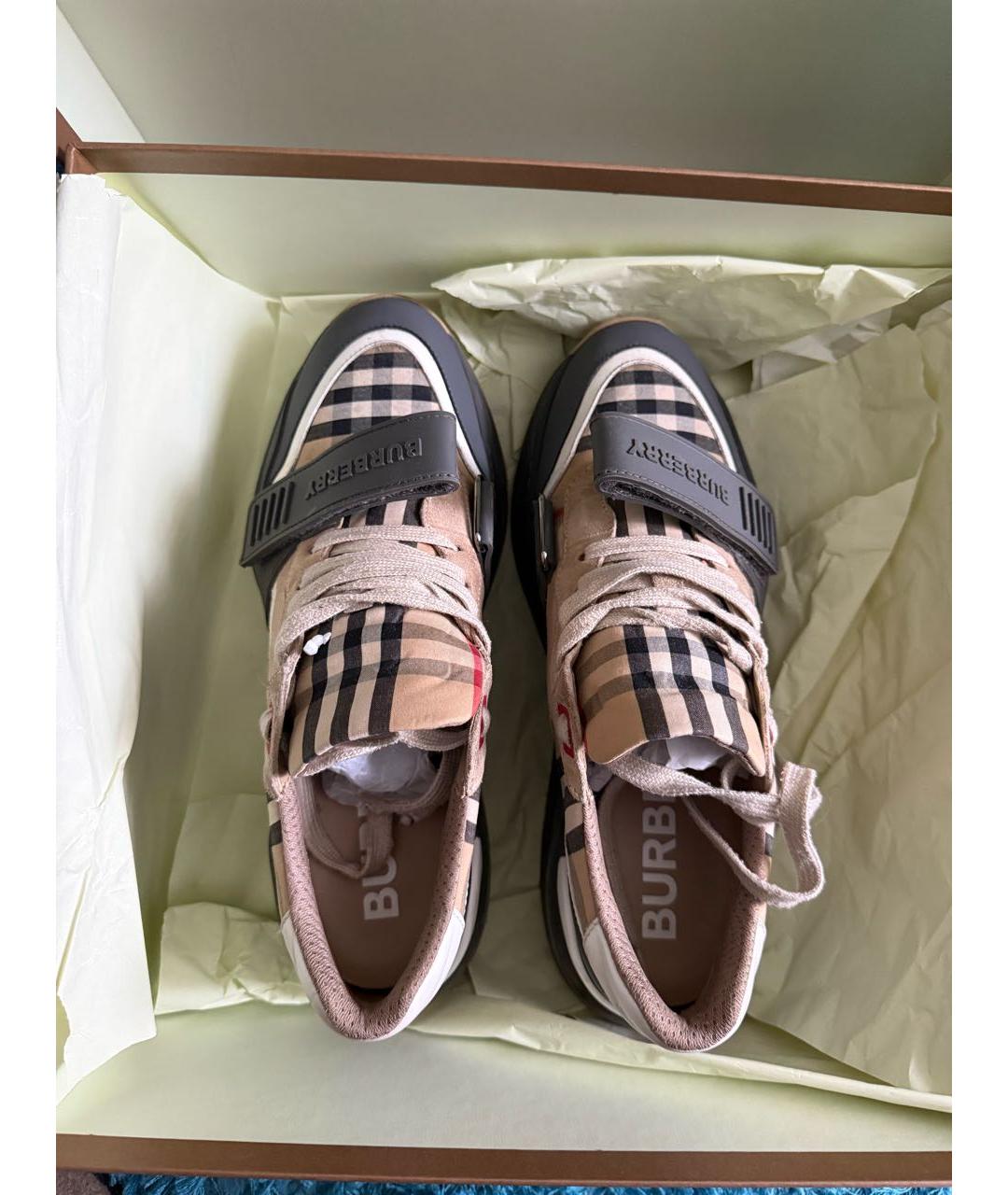 BURBERRY Коричневые текстильные низкие кроссовки / кеды, фото 3