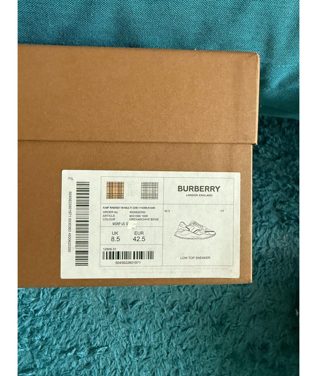 BURBERRY Коричневые текстильные низкие кроссовки / кеды, фото 7