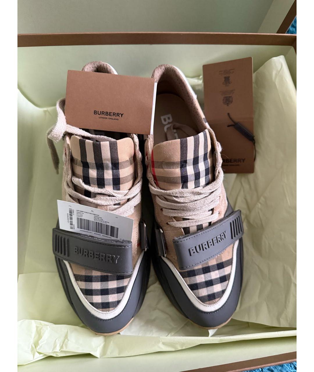 BURBERRY Коричневые текстильные низкие кроссовки / кеды, фото 4