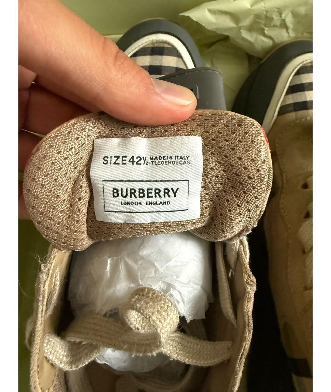 BURBERRY Коричневые текстильные низкие кроссовки / кеды, фото 5