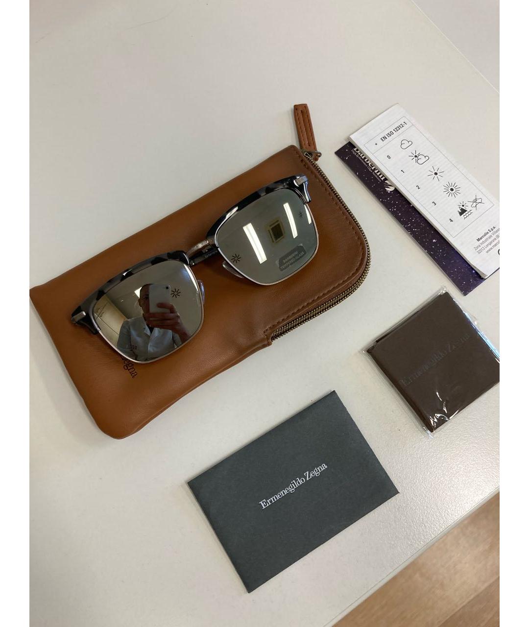 ERMENEGILDO ZEGNA XXX Черные металлические солнцезащитные очки, фото 8