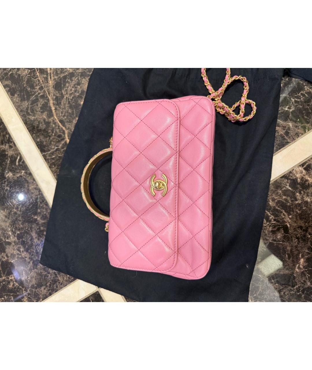 CHANEL Розовая кожаная сумка через плечо, фото 6