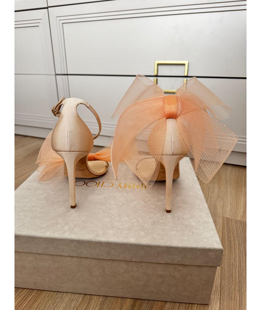 JIMMY CHOO Коралловые текстильные босоножки, фото 4