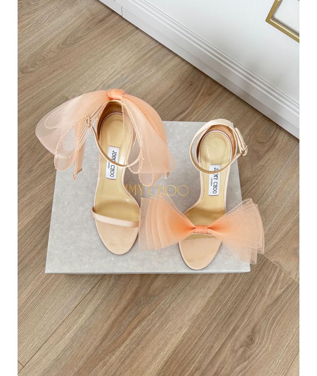 JIMMY CHOO Коралловые текстильные босоножки, фото 3